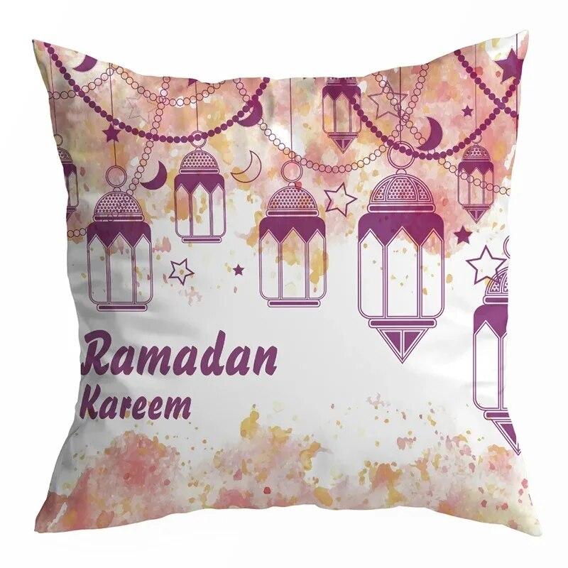 Ramadan Decoration 2024 Mubarak Cushion Cover Cotton Eid Mubarak Islamic Muslim Happy Eid Mosque Pillowcase Party Supplies