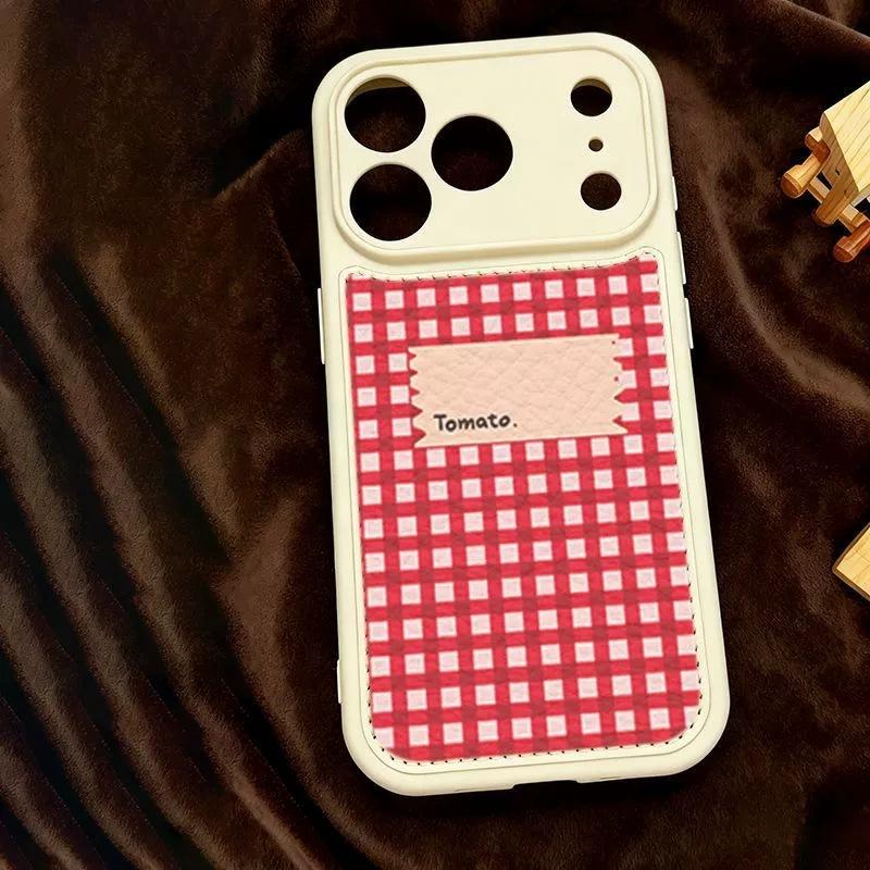 ins red plaid applies to Apple 16/17Promax mobile phone case IP15 drum bag air cushion 14plus new 13 soft