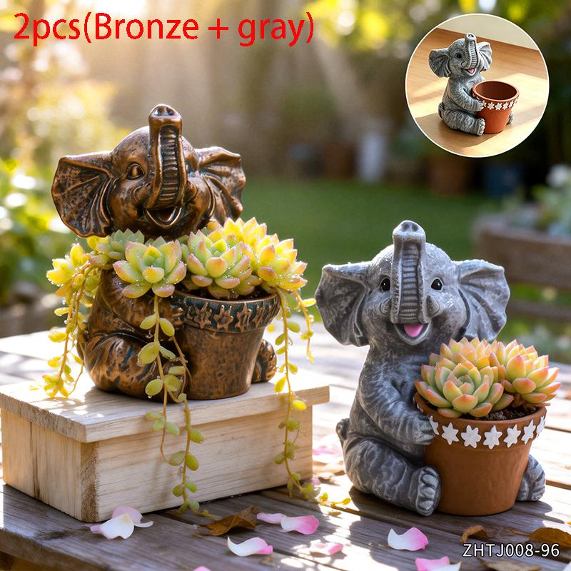 Antique Bronze Elephant Planter Pot Holding Pansy Flowers for Indoor Outdoor Garden Patio Home Decor Unique Gift for Plant Lover