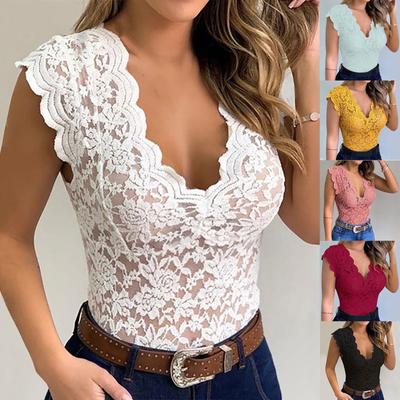 Damen Casual Sexy Slim Solid Lace V-Ausschnitt Damen Sexy Spitze Erotische Dessous Tank Top