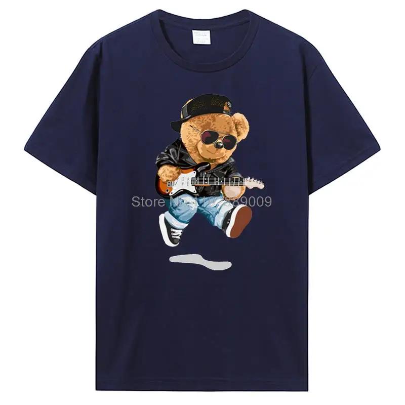 Teddy Bear Playing Badminton T-shirt Cotton Clothing Tops Graphics Kawaii Men Women Short Sleeve Print TShirt Tees Women Men