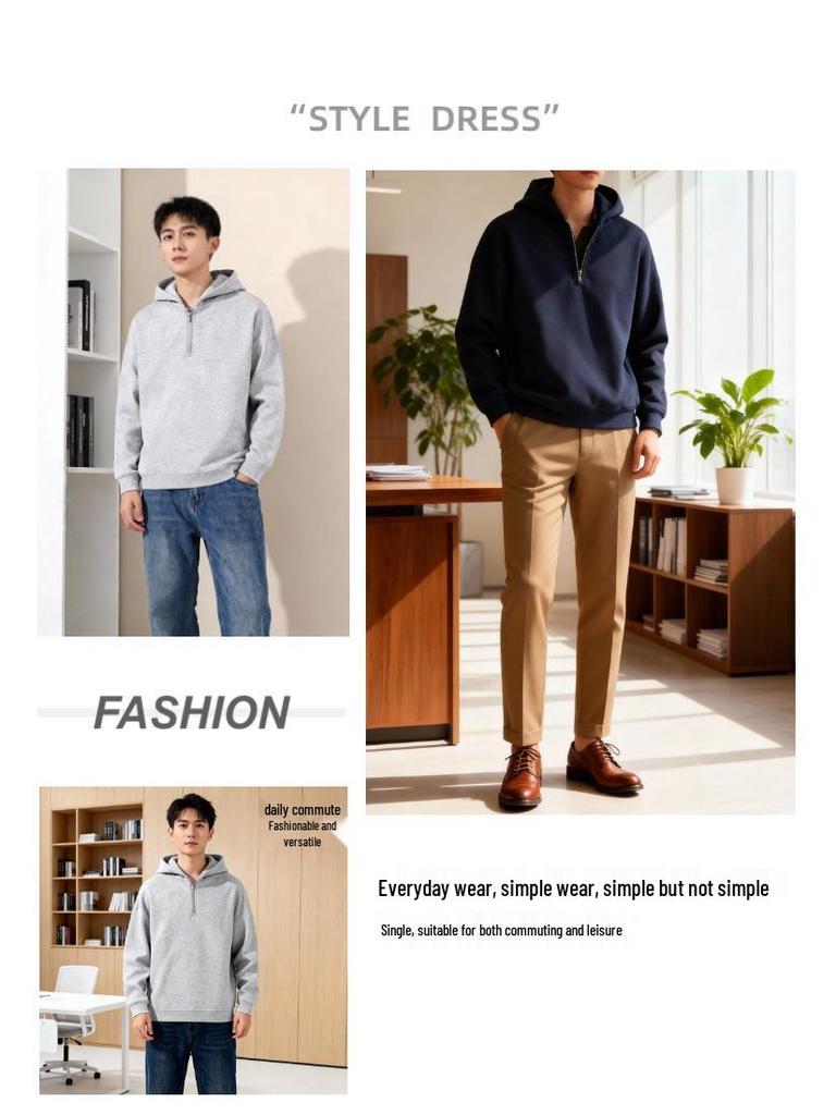 2025 Men's Heavyweight Fleece Hooded Sweatshirt: Autumn/Winter Half-Zip Casual Jacket