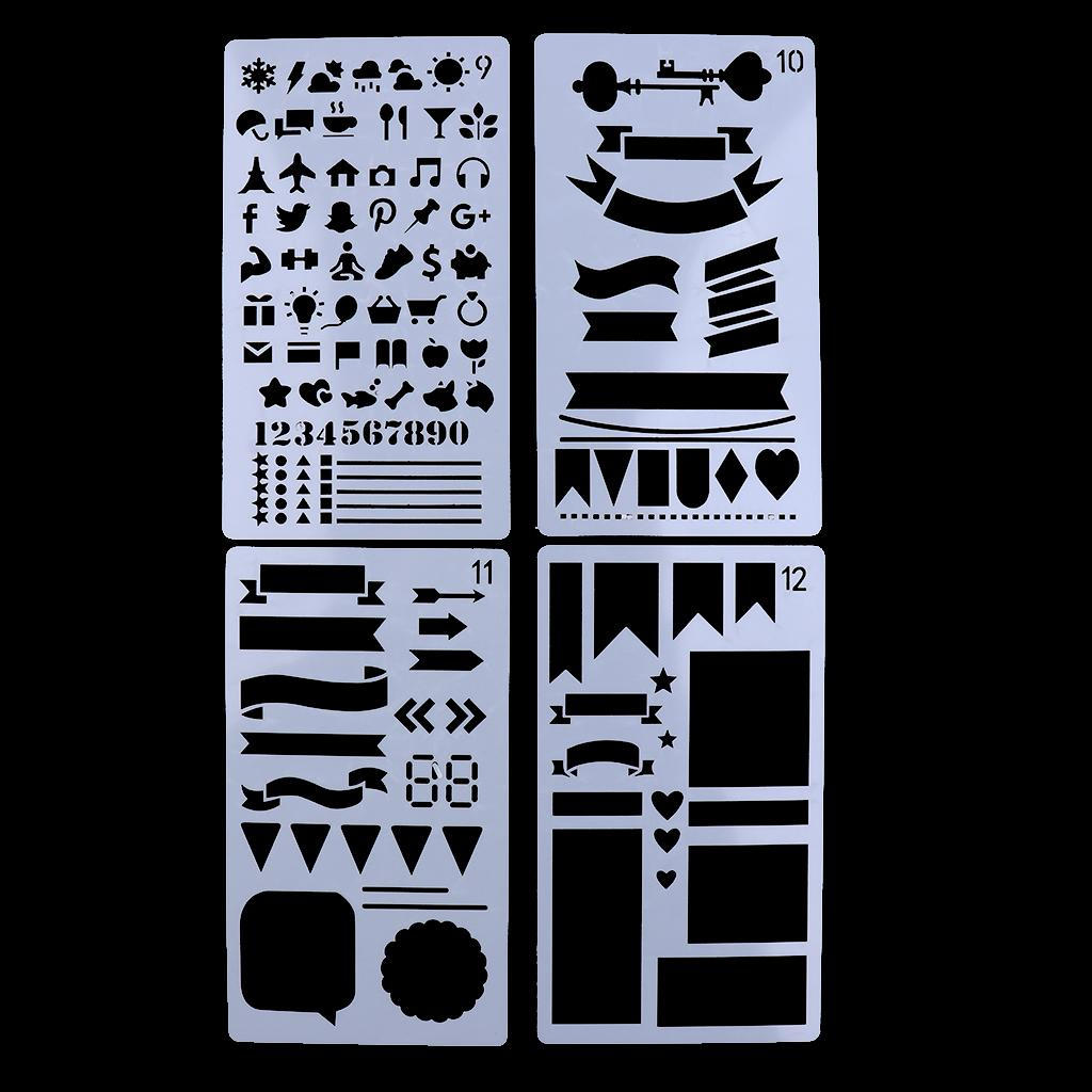12 Pieces Plastic Journal Stencils Drawing Template for Planner///Notebook/Diary/Card/Art