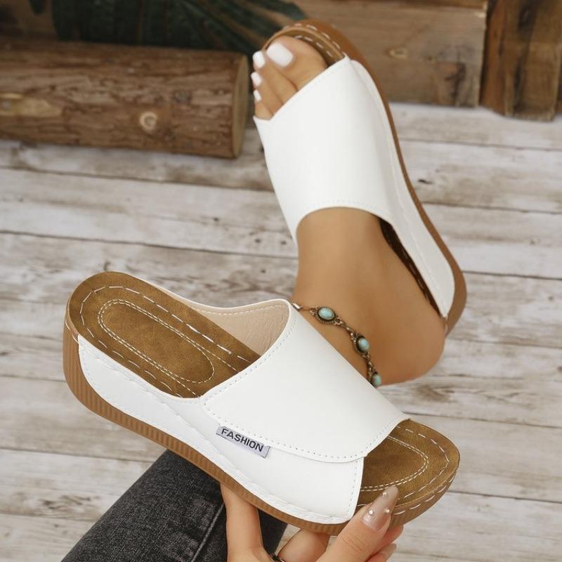 Large-sized Wedge Heel Casual Slippers Women's Summer Fashion Shoes Simple Fish-mouth Slippers
