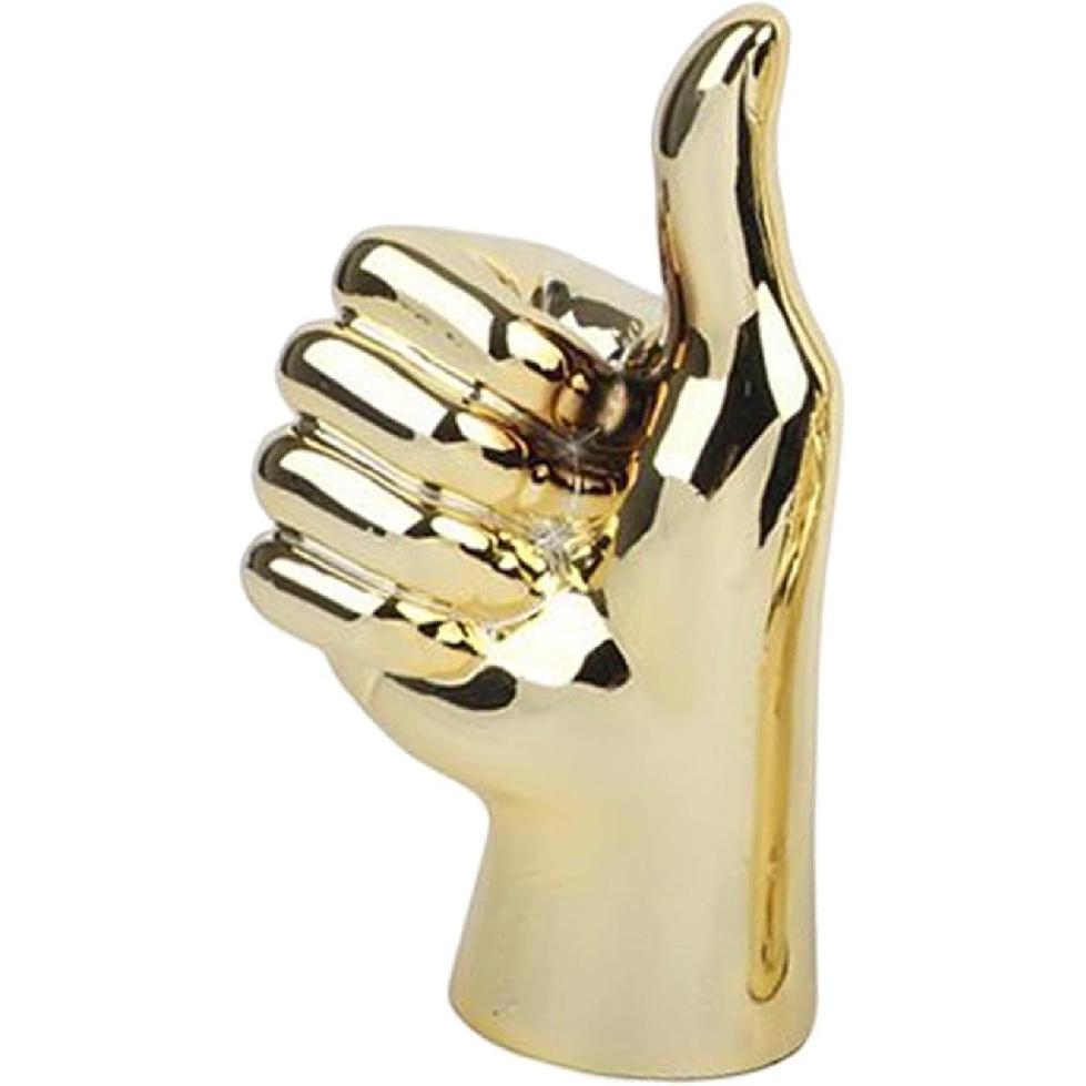 Hand Gesture Statue Modern Art Gesture Sculpture Table Statue Ornament for Home Office Living Room Table Decoration - Golden, Thumbs Up