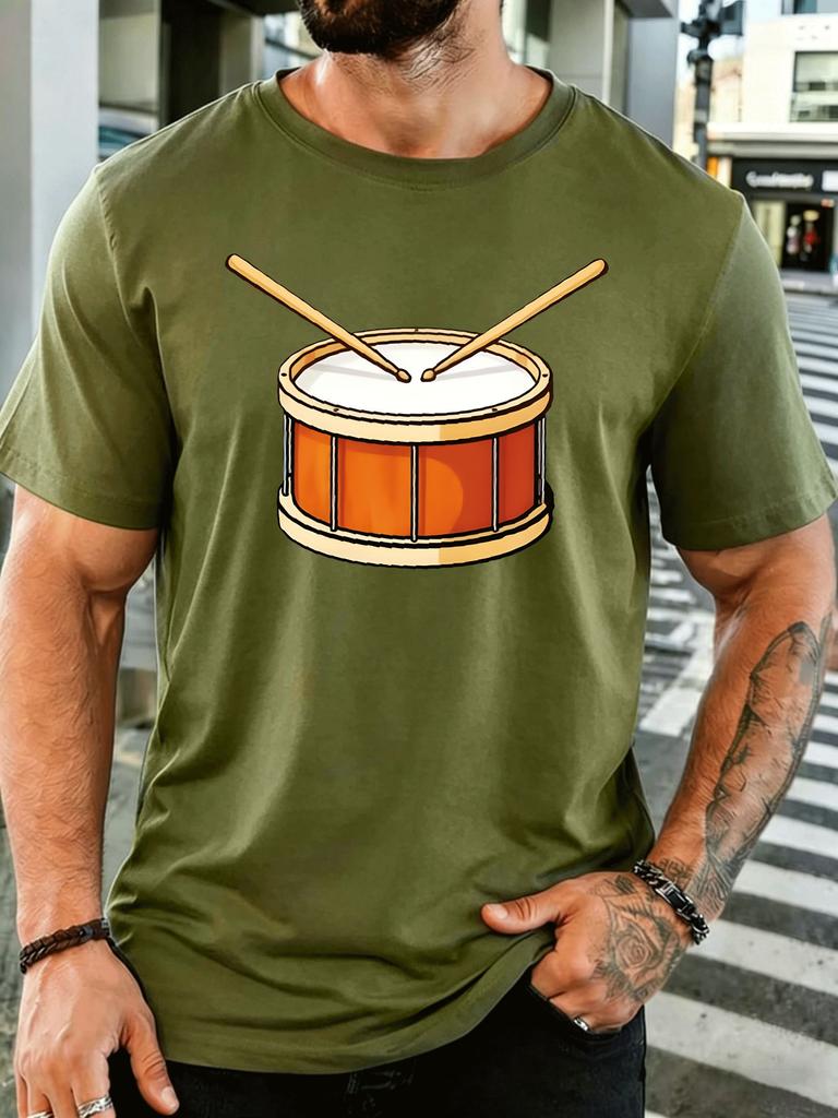 Snare Drum With Drumsticks Unisex Front Print T Shirt Music Instruunisext Cartoon Graphic Tee Casual Short Sleeve Top Drummer Fan Gift