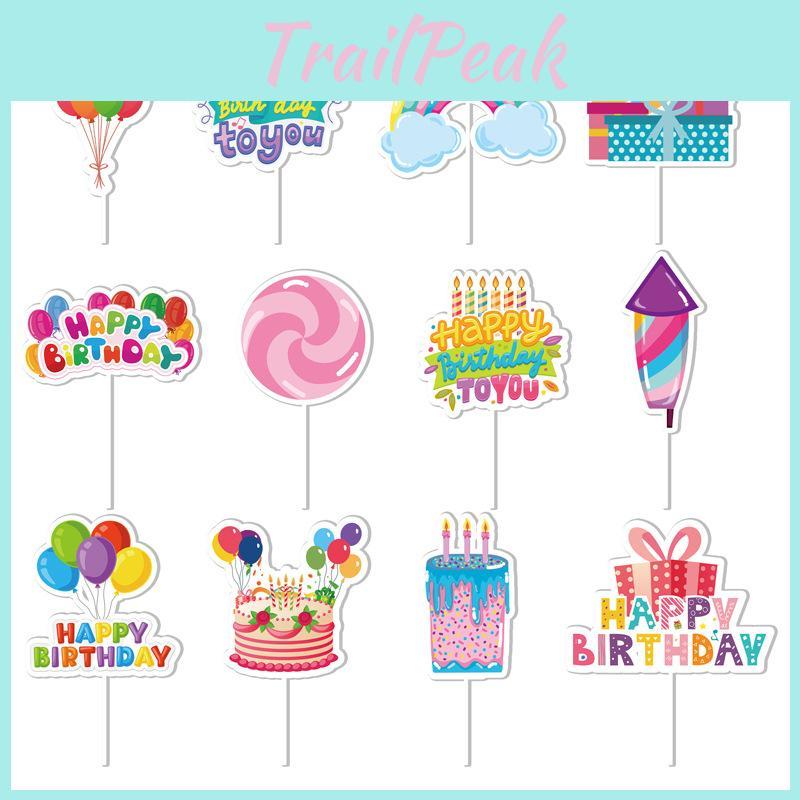 Birthday Party Cake Flag Decorations With Paper Flags For Celebrations Set Of 12