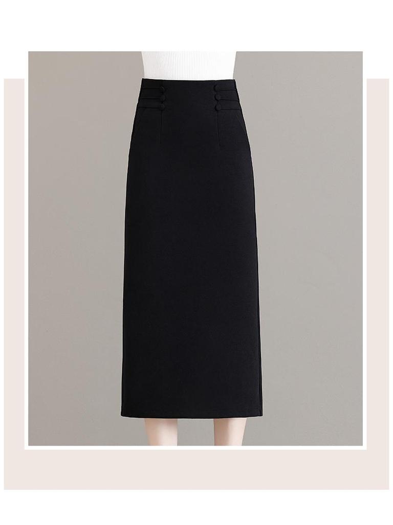 Women's High-Waist Brown Wool Midi Skirt with Slit - Autumn/Winter 2025 Collection