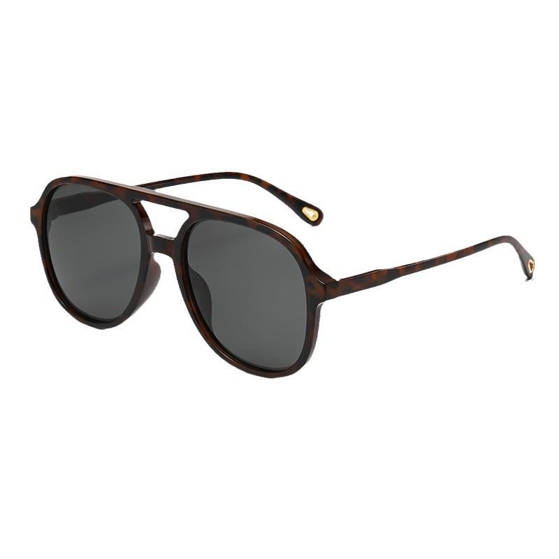 Double Beam Large Frame Polarized Sunglasses Retro Pilot Plain Literary Street Sunglasses