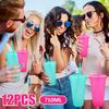 12Pcs Plastic Straw Cups Glitter Tumbler with Lid 710ml Large Capacity Drinkware Coffee Drinking Cup Summer Water Bottle