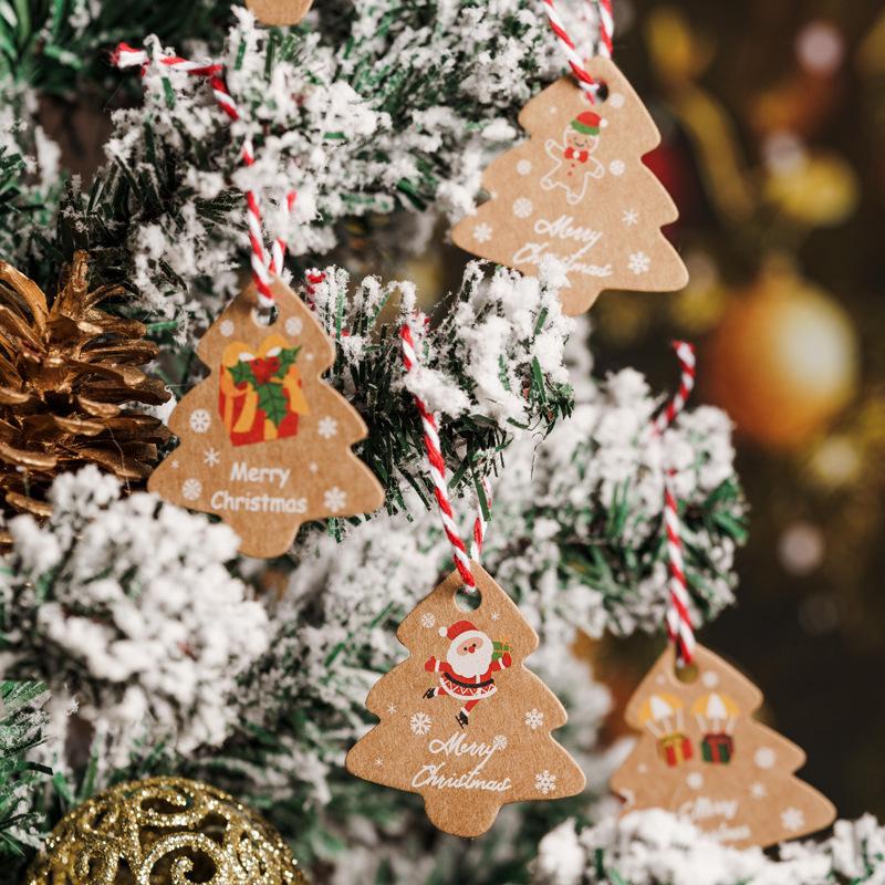 48Pcs Xmas Tree Tags Gift Bags Hanging Kraft Paper Tag Retro Christmas Candy Cookies Packaging Supplies Noel Navidad Decoration