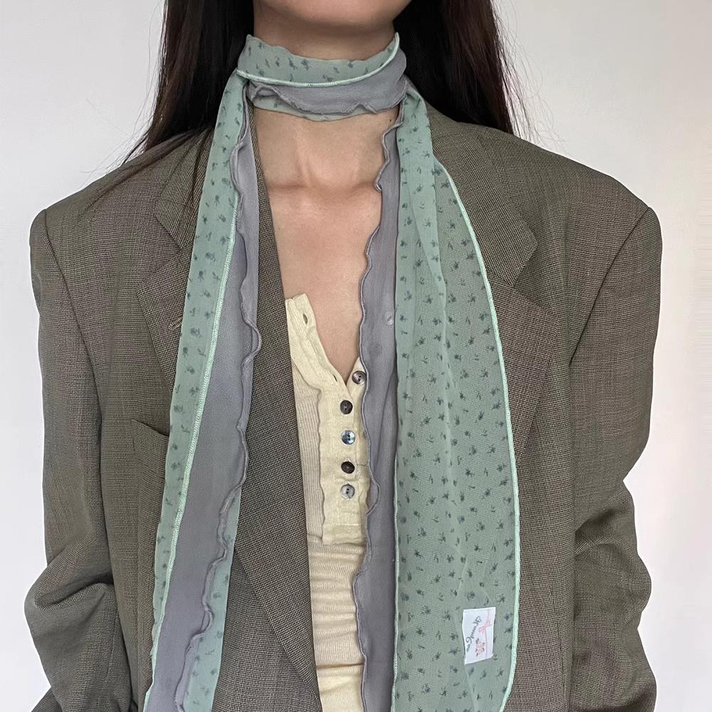 

140 см Y2k женский длинный шарф шелковая сумка лента повязки на голову чокер цветочный кружевной шарф Ins длинный ленточный шарф шаль тонкий платок зелёный