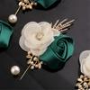 4PCS Camellia Rose Wedding Corsage Boutonniere Flower Brooch Pin For Bridal Shower Dinner Parties Formal Event Wear