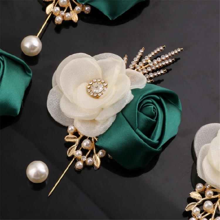 4PCS Camellia Rose Wedding Corsage Boutonniere Flower Brooch Pin For Bridal Shower Dinner Parties Formal Event Wear