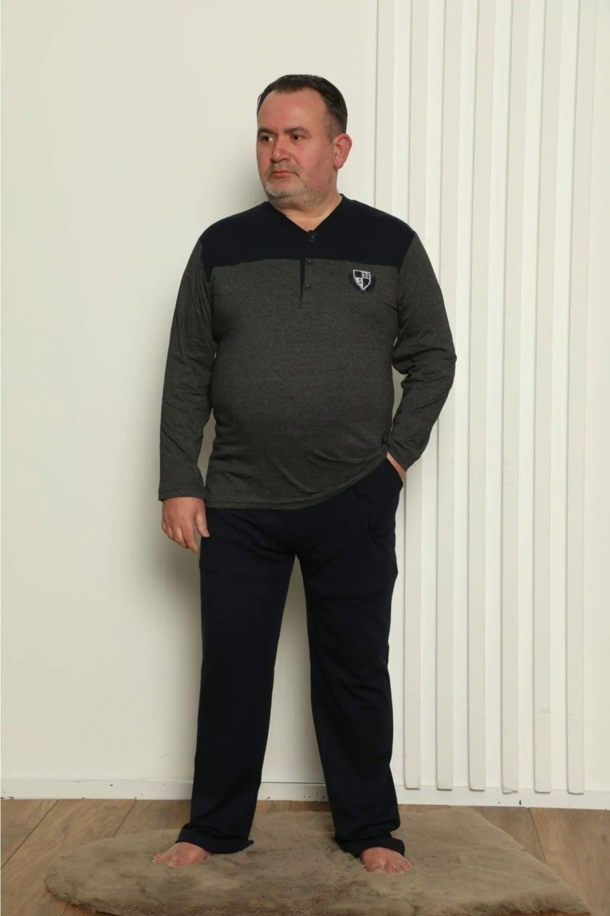 

Мужской пижамный комплект больших размеров, хлопковый пижамный комплект больших размеров 1773, не растягивается и не вызывает катышков