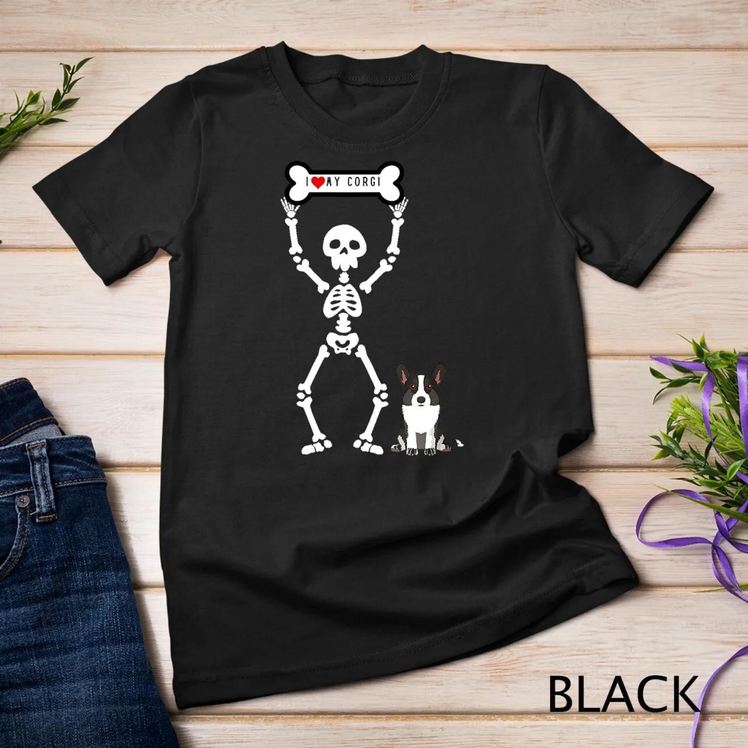 Cute Skeleton I Love My Cardigan Welsh Corgi T Shirt S