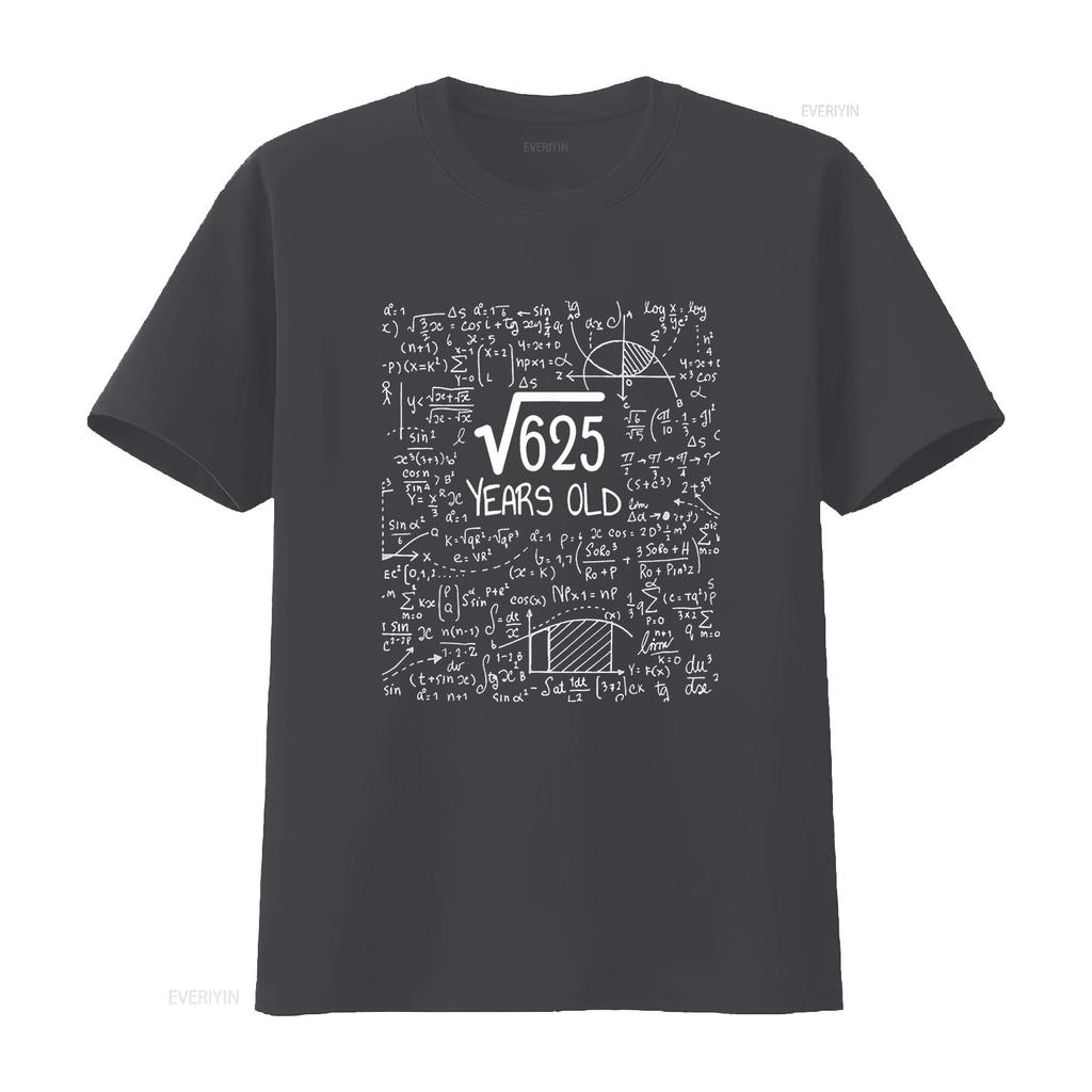 Womens 25Th Birthday Square Root Of 625 25 Years Old T Shirt Black 2XL vintage Washed Breathable fashion Top For Everyday Wear