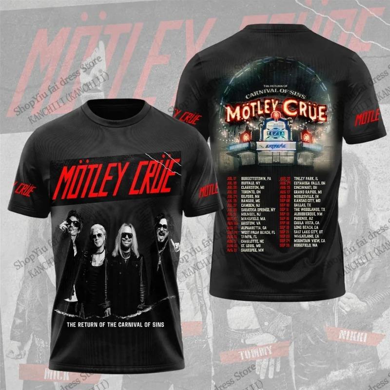 Summer Fashion T-shirt 3D Print of Motley Crue Heavy Metal Hip-hop Rock Band, Trendy Short-sleeve Top for Men and Women