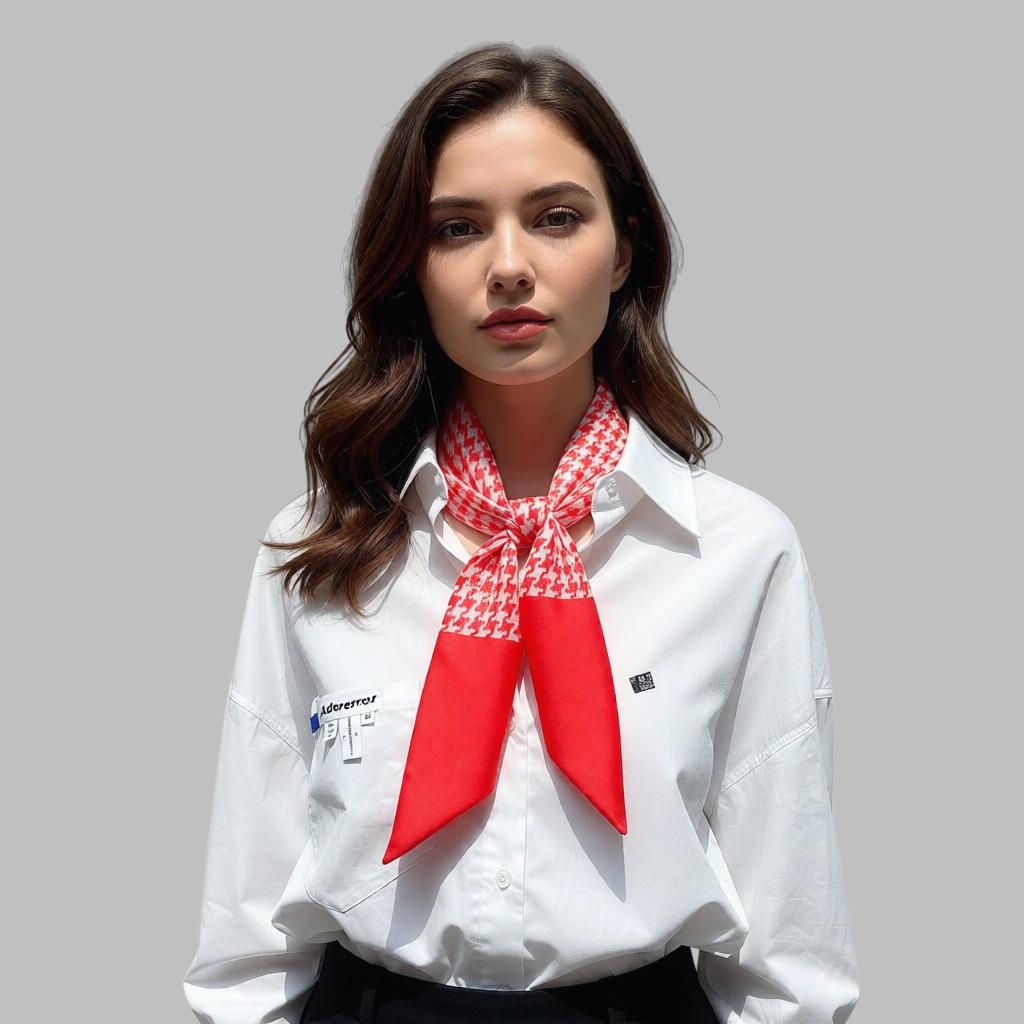 Korean Retro Houndstooth Silk Scarf: Women's Flowy Long Strip, College Style Hair & Bag Accessory