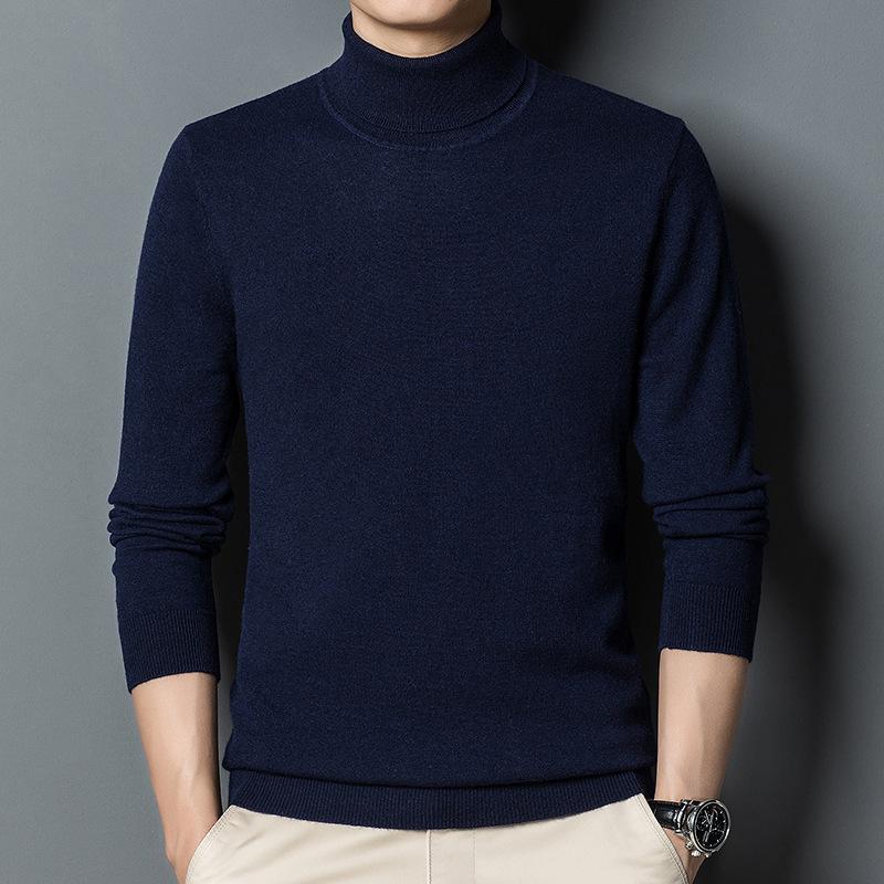 Men's Autumn Winter Wool Knit Sweater, Solid Color Turtleneck Base Layer, Simple Warm Commute Pullover