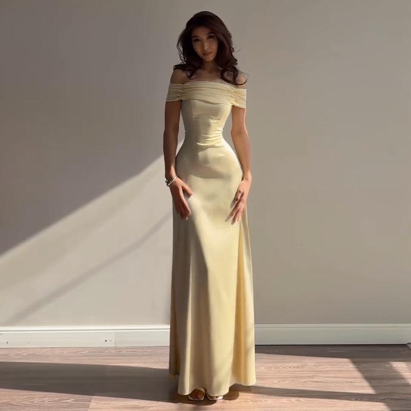 Hot-selling Hip Skirt Long Dress Spice Girl One-word Shoulder Party Evening Dress Temperament Dress European and American