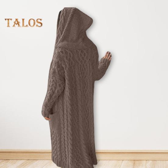 Dámská svetrová bunda s kapsami Střední délka Pletené s kapucí a zakroucená textura Jednobarevná Bunda s dlouhým rukávem Velká velikost Silné svrchní oblečení pro každodenní dojíždění