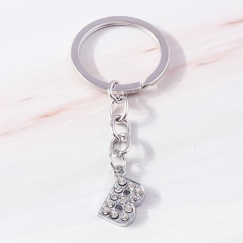 Fashion Initial 26 Letters A-Z Alphabet Keychain Rhinestone Key Ring Pendants for Car Key Bag Decor Charms DIY Accessories