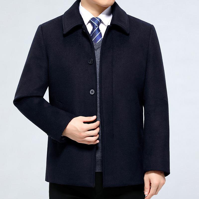 Men's Genuine Wool Coat - Winter Mid-Length, Warm with Detachable Down Liner and Lapel, Ideal for Dads