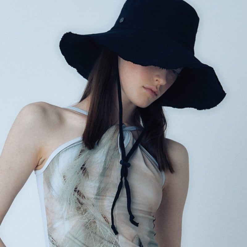 poesiedame LINEN WIDE BUCKET HAT IN BLACK