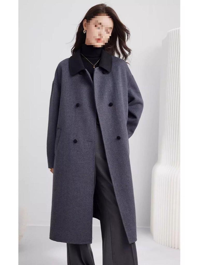Women's Mid-Length Beige Wool Coat - Elegant French Casual Loose Fit, Petite Plus-Size, Thickened Winter Outerwear 2025.