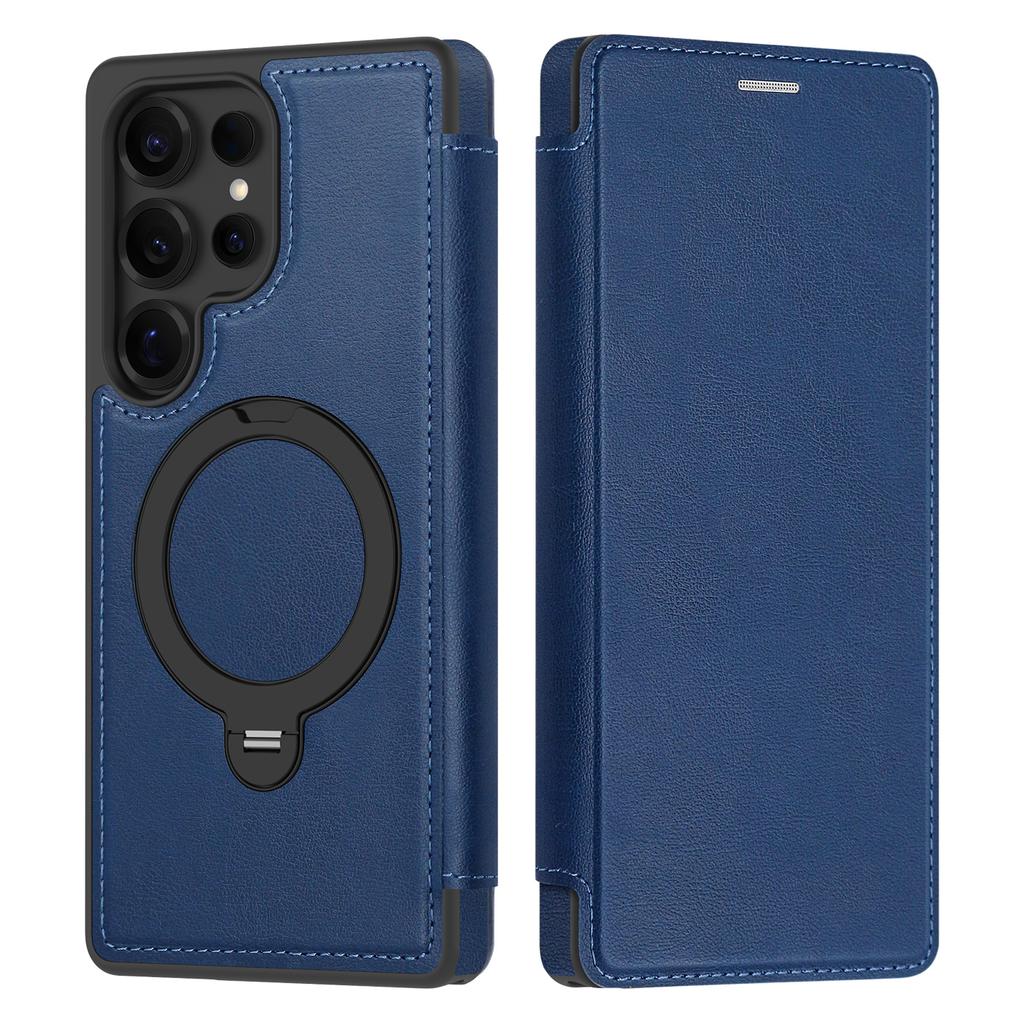 For Samsung Galaxy S25 Ultra Magnetic Case RFID Blocking Leather Wallet Cover with Rotating Ring Kickstand