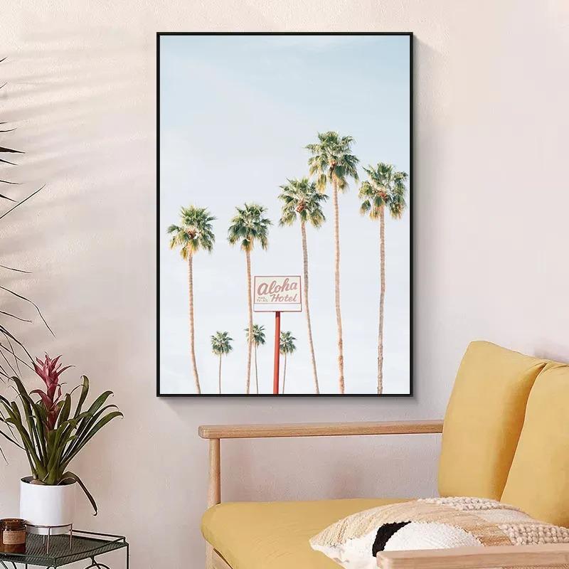 Pink Nordic Summer Holiday Travel Beach Surf Ocean Art Poster Canvas Painting Wall Art for Living Room Bedroom Home Decoration