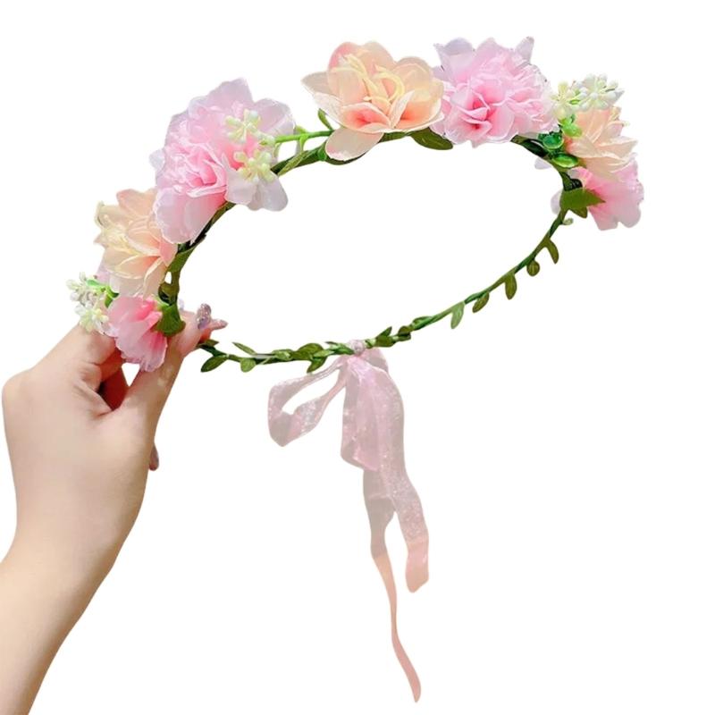Girls Floral Hair Band Soft Fabric Flowers Headpiece Floral Hair Wreath For Kids Birthday Party Wedding Photo Prop