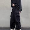 Men Baggy Cargo Pants Solid Color Parachute Pants Loose Fit Jogger Trousers with Side Pockets for Street Outdoor Sports