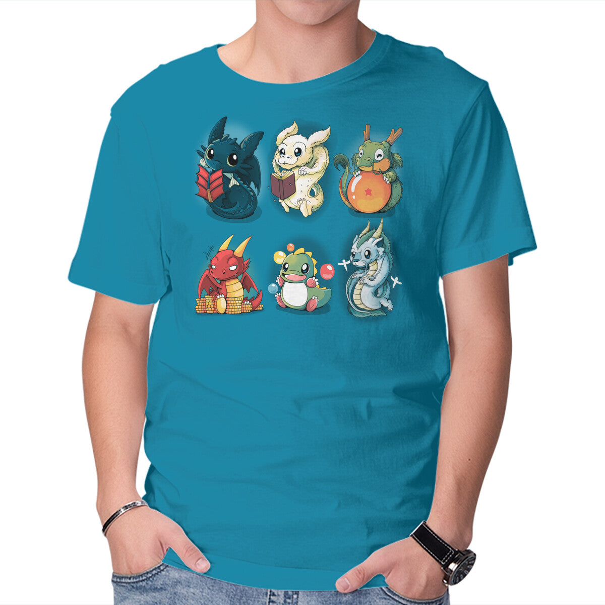 Unisex Crew Neck T-Shirt Dragons Graphic Short Sleeve Casual Tee L
