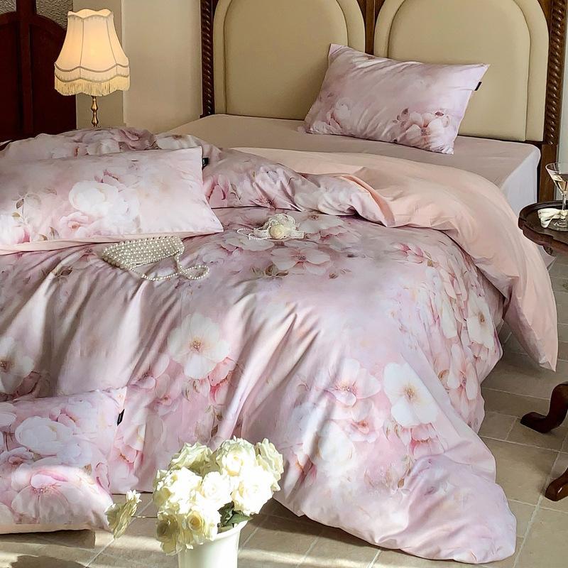 French Pastoral Oil Painting Style 100S Pure Cotton Satin Long-Staple Cotton Four-Piece Digital Printing Bedding