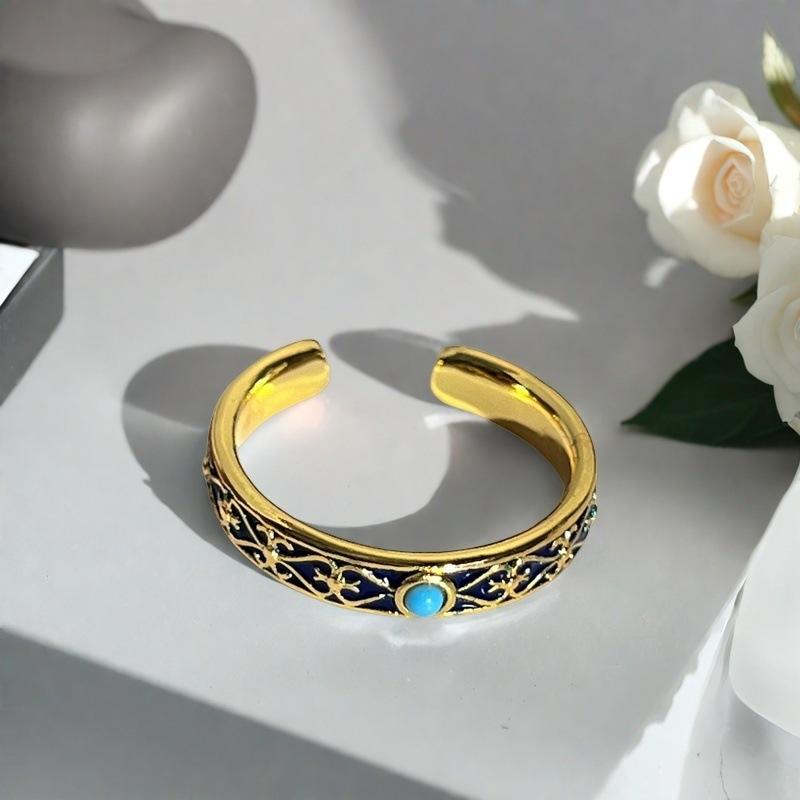 New French Retro Flower Enamel Dripping Open Ring Temperament Light Luxury High Sense Niche Ring