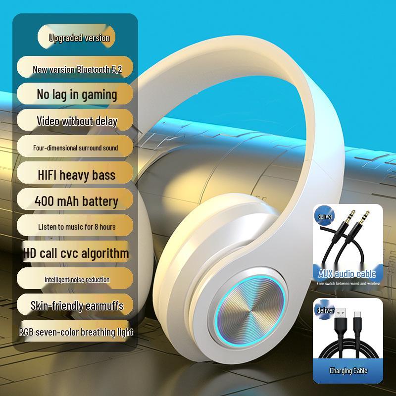 Kabellose Over-Ear Bluetooth-Kopfhörer mit Geräuschunterdrückung, leuchtendes Design für Männer und Frauen, ideal für Laufen und Laptop-Nutzung