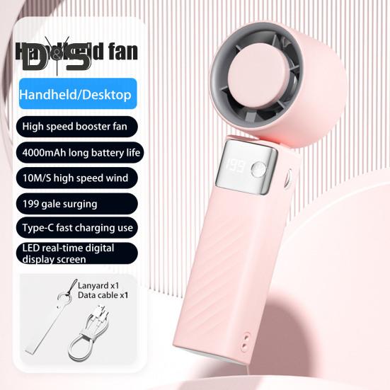 Handheld Cooling Fan with Digital Display Strong Airflow 1-199 Speed Low Noise Battery-Powered Portable Personal Fan