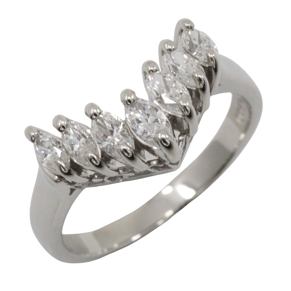 

V character Ring 7P diamond Pt900Platinum/diamond #6.2(US Size) 5.6g Women Used