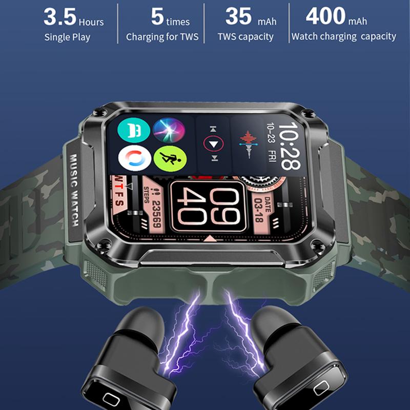 Smart Watch 3 In 1 Wireless Headset 4gb Memory 400 Mah Battery 1.96 Inch Screen Bluetooth Call Smartwatch Men Women+box