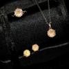 Simple Temperament Fireworks Cut Bright Cognac Open Ring Women, Versatile Stud Earrings, Pendant Necklace Three-piece Set