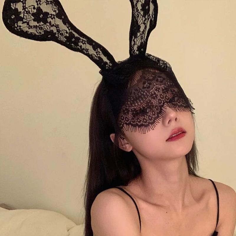 Sexy Lace Bunny Ear Veil Headband Women  Sexy Headdress Hair Accessory чёрный