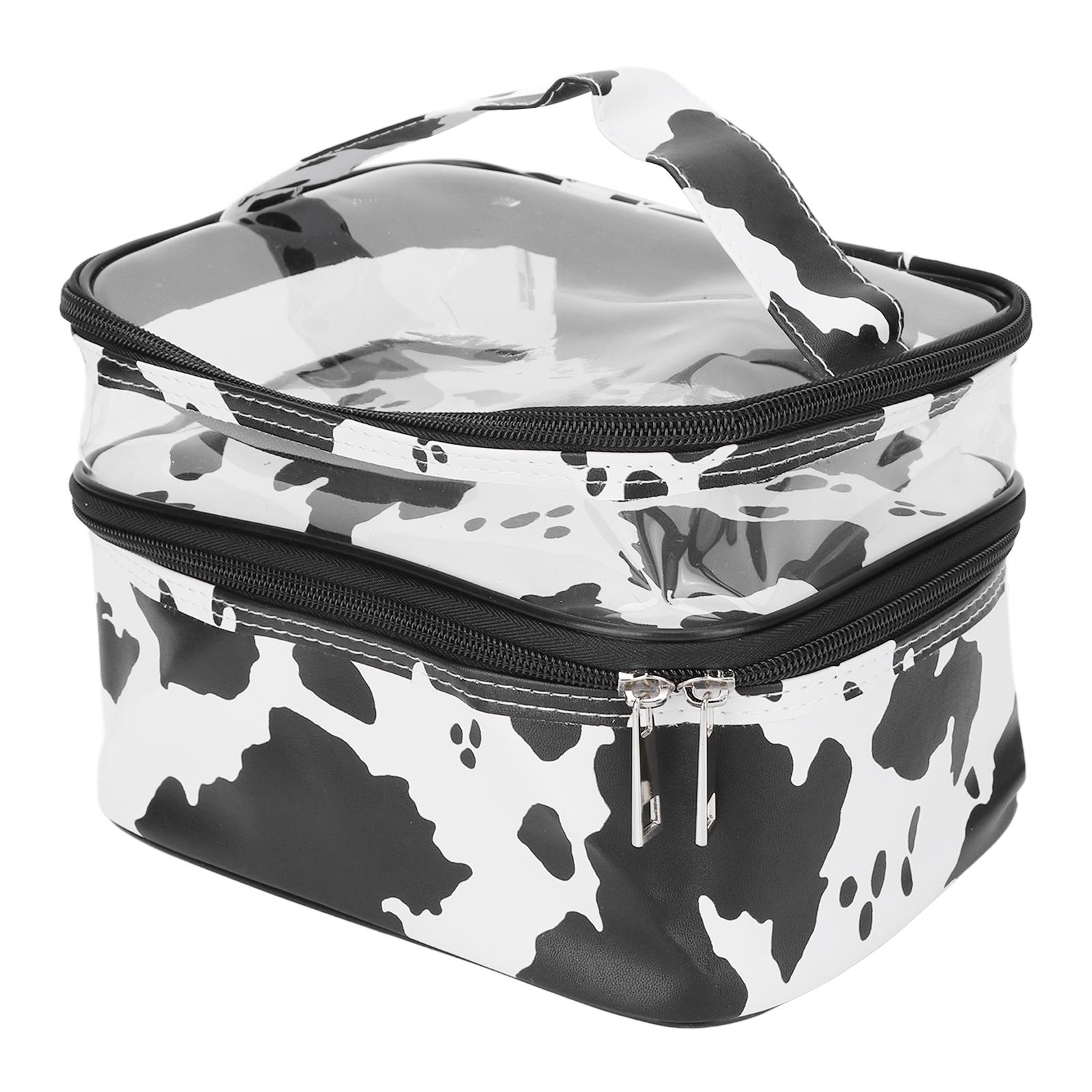Cosmetic Bag Double Layer Large Capacity Cow Pattern Portable Multifunctional Storage Bag