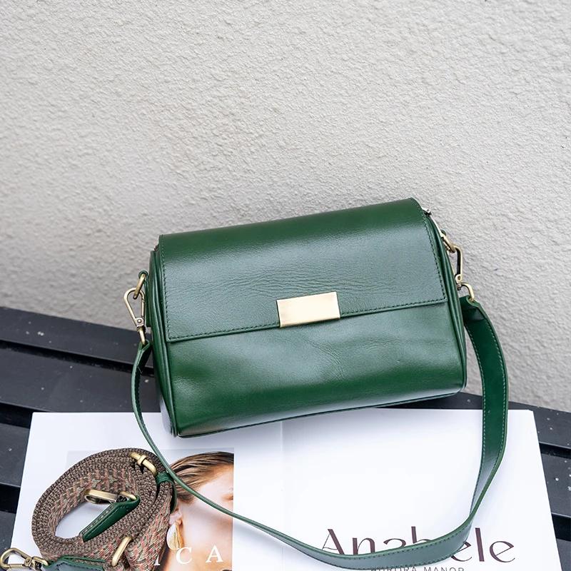 Genuine Cowhide Leather Women s Shoulder Bag Crossbody Bag Retro Versatile Ladies Shoulder Bag Fashi Brand Accessories 25x8x13cm зелёный 8160₽