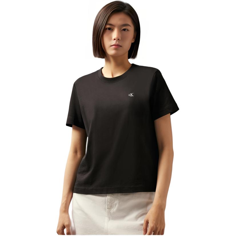 Calvin Klein Jeans Autumn Winter Solid Color Simple Embroidered Letter Round Neck Short Sleeve Regular T-Shirt Women Tops Space-Black 40WH105-UB1