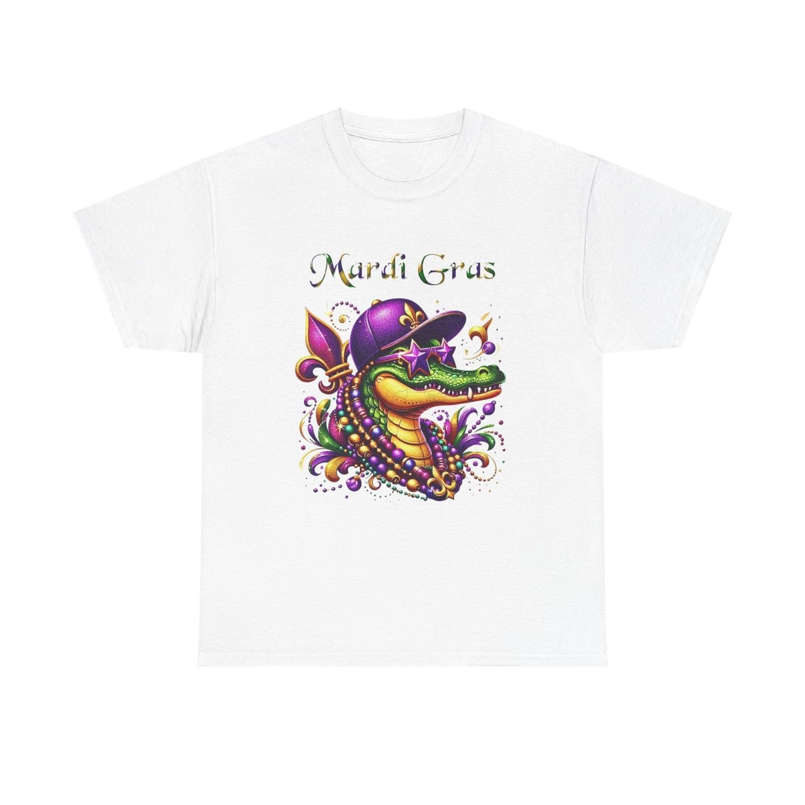 Mardi Gras Alligator Tee | Carnival Mask, Beads, Fleur-de-Lis S