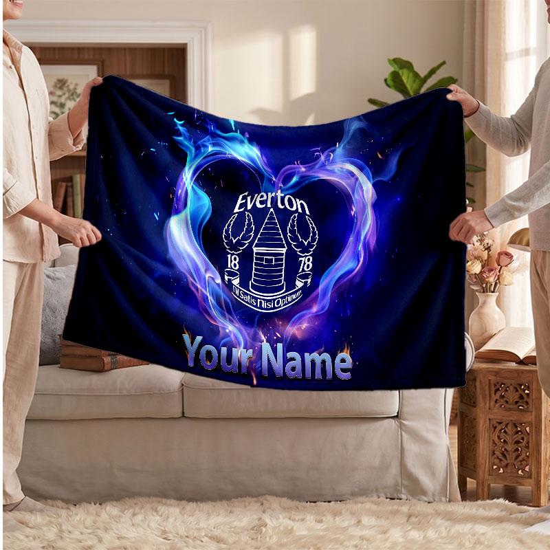 Everton FC Personalisierte Fleecedecke Mit Fußballlogo, Individueller Name Text Weich Warm Home Überwurfdecke