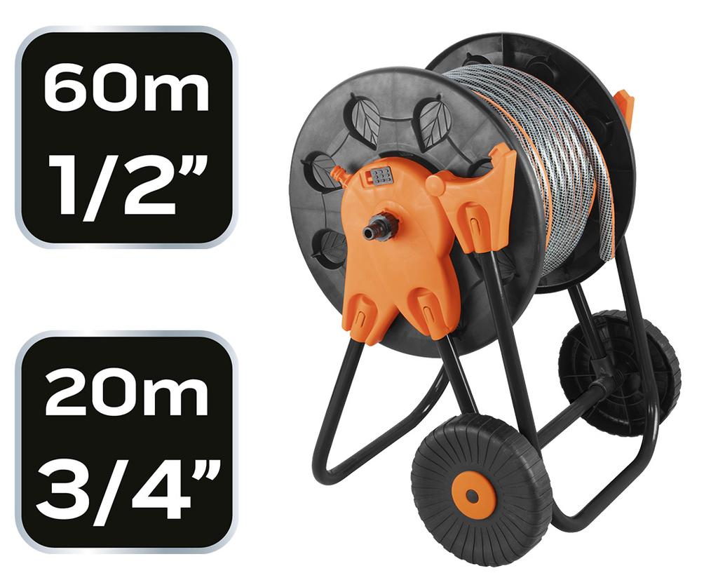 Garden hose cart, plastic, up to 60 m of 1/2" hose