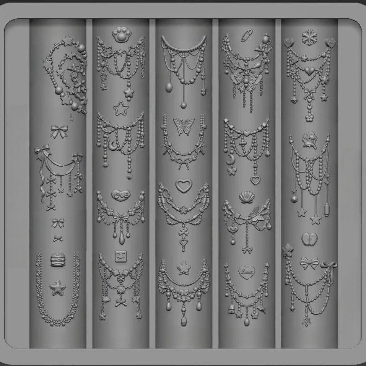 

3D Butterfly Grass Silicone Mold with Beaded Nail Art Chain